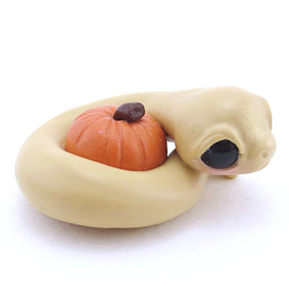 Tan Pumpkin Hugger Snake Figurine - Polymer Clay Fall Animals