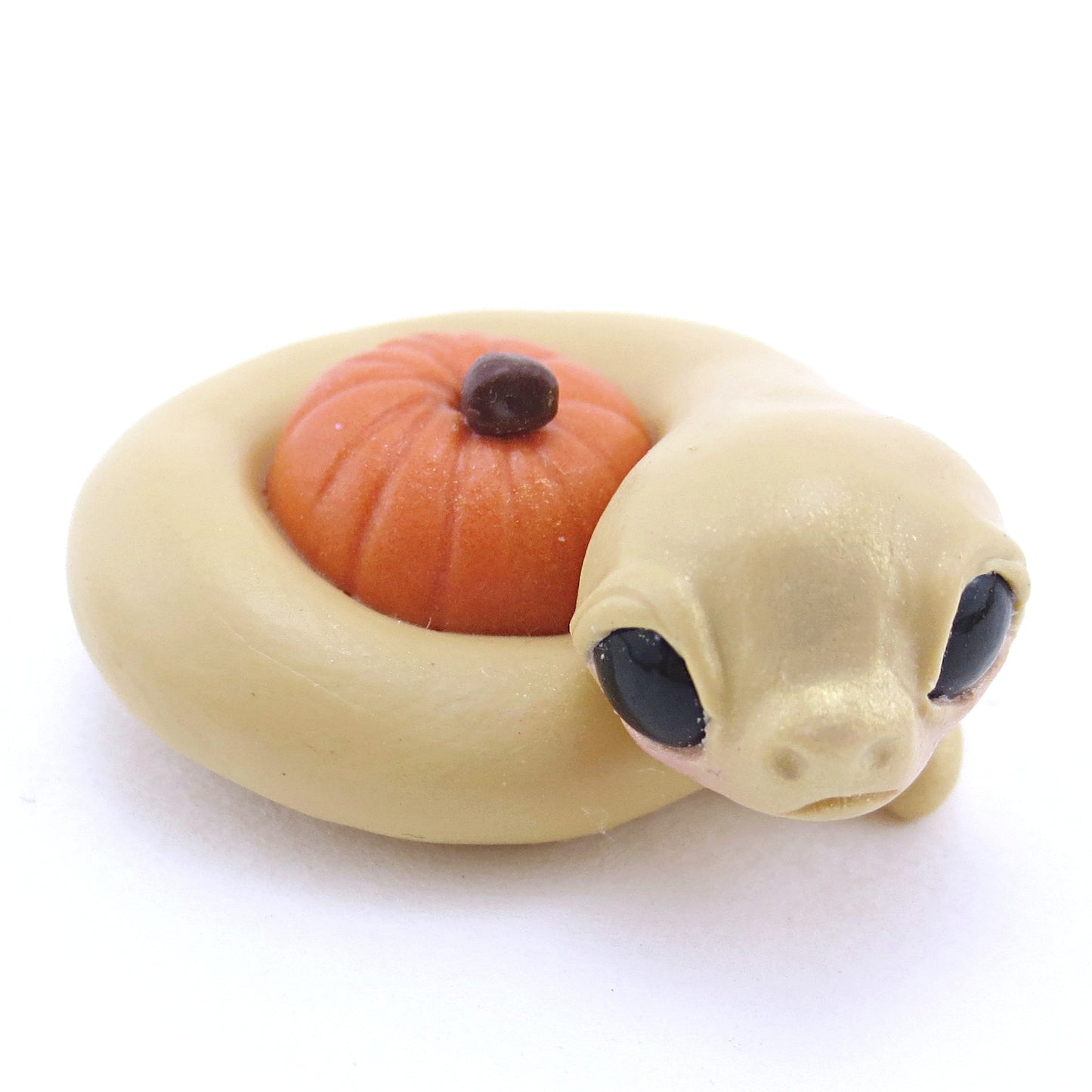 Tan Pumpkin Hugger Snake Figurine - Polymer Clay Fall Animals