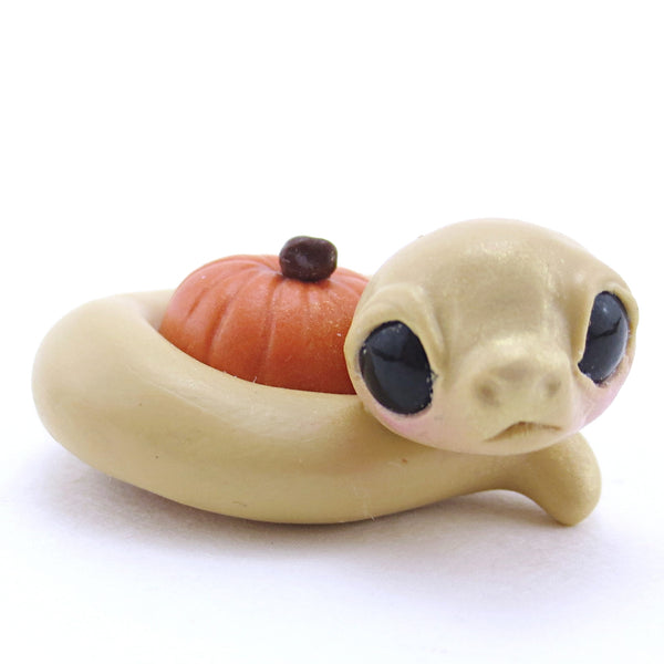 Tan Pumpkin Hugger Snake Figurine - Polymer Clay Fall Animals