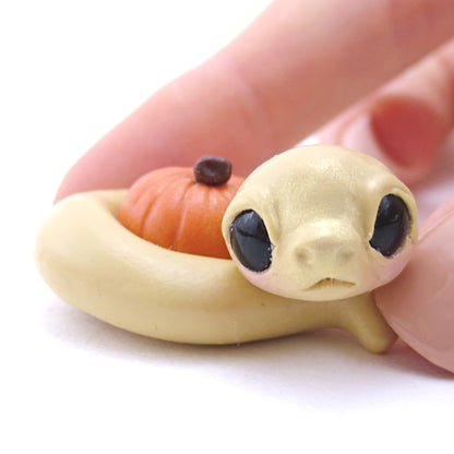 Tan Pumpkin Hugger Snake Figurine - Polymer Clay Fall Animals