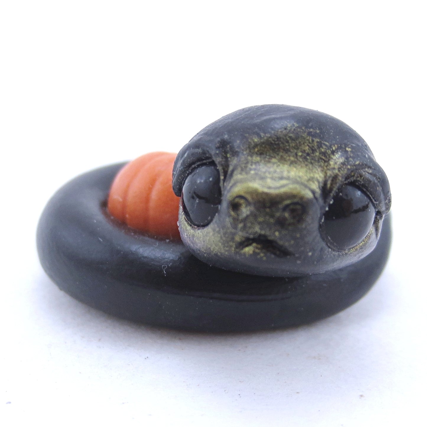 Black Pumpkin Hugger Snake Figurine - Polymer Clay Fall Animals