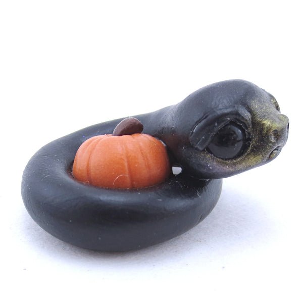Black Pumpkin Hugger Snake Figurine - Polymer Clay Fall Animals