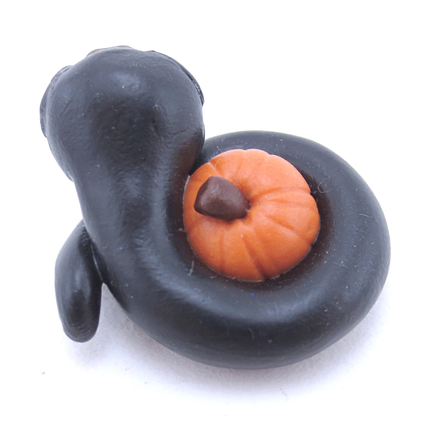 Black Pumpkin Hugger Snake Figurine - Polymer Clay Fall Animals