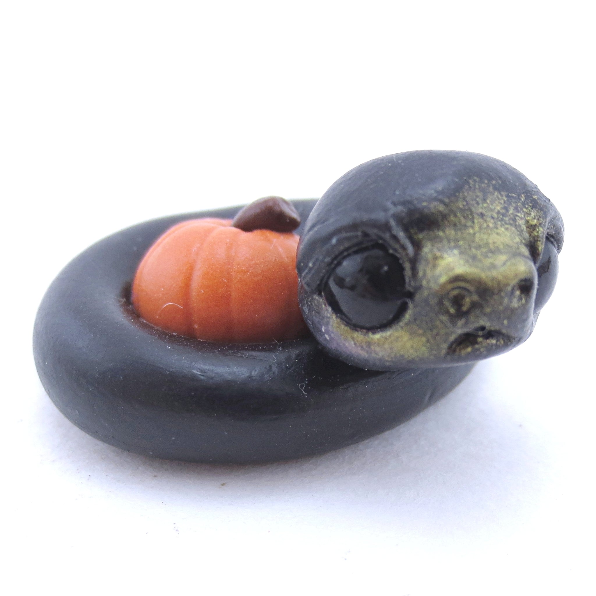 Black Pumpkin Hugger Snake Figurine - Polymer Clay Fall Animals