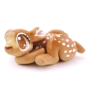 Curled Up Spotted Fawn Deer Figurine - Polymer Clay Fall Animals