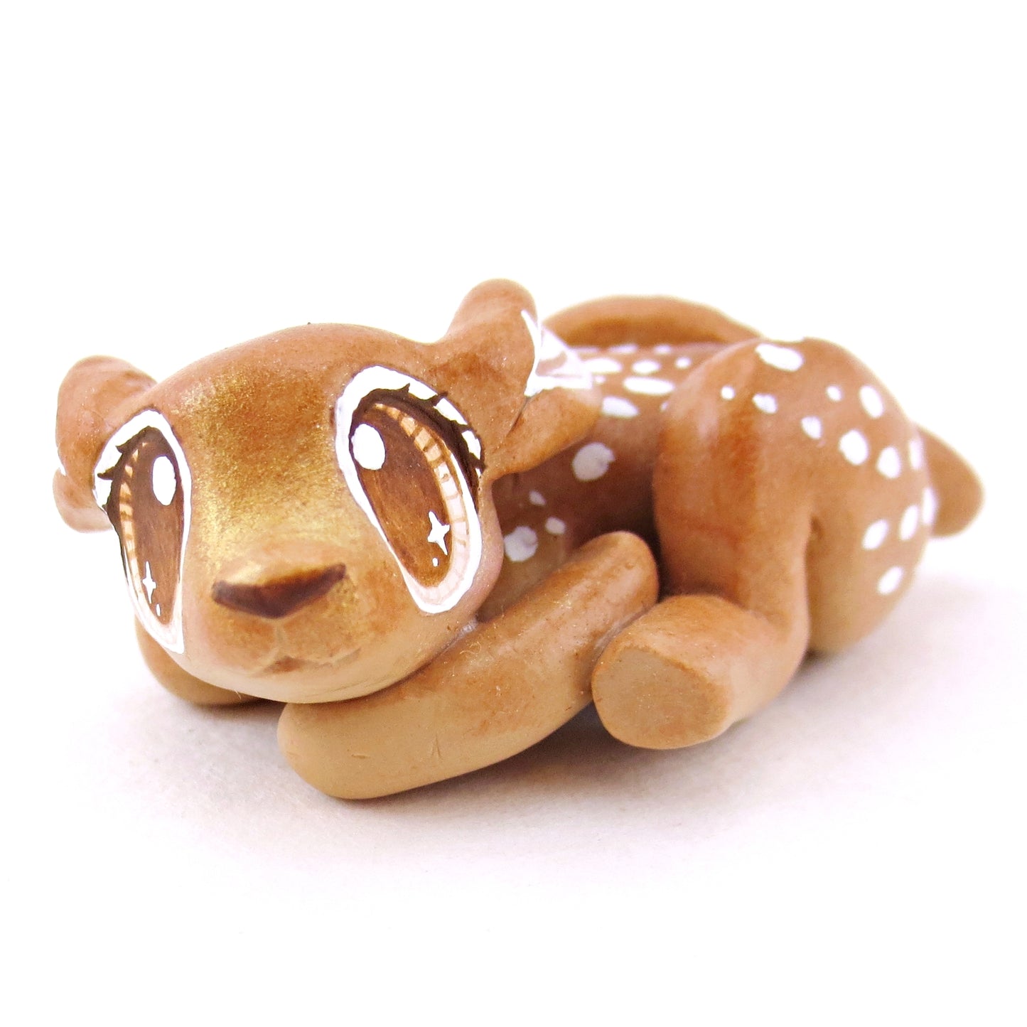 Curled Up Spotted Fawn Deer Figurine - Polymer Clay Fall Animals