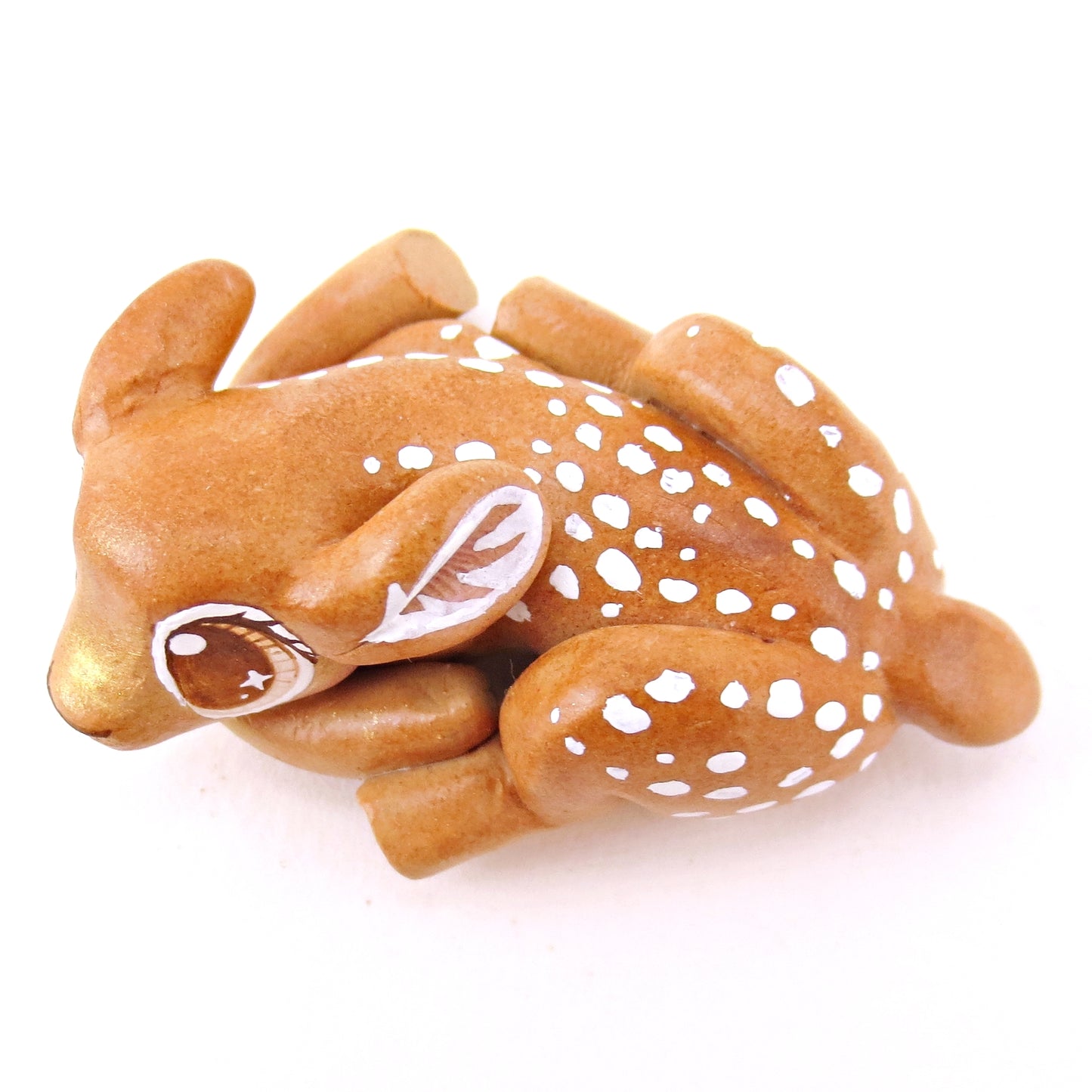 Curled Up Spotted Fawn Deer Figurine - Polymer Clay Fall Animals