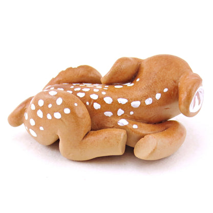 Curled Up Spotted Fawn Deer Figurine - Polymer Clay Fall Animals