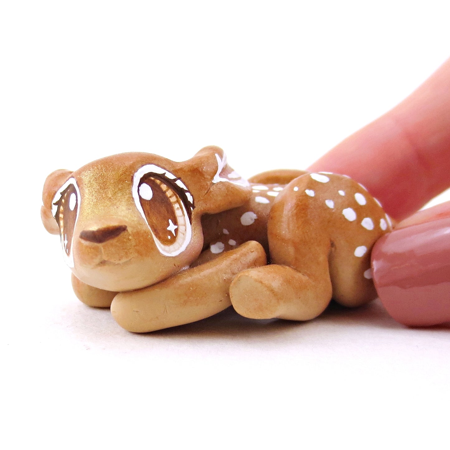 Curled Up Spotted Fawn Deer Figurine - Polymer Clay Fall Animals