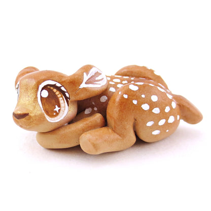 Curled Up Spotted Fawn Deer Figurine - Polymer Clay Fall Animals