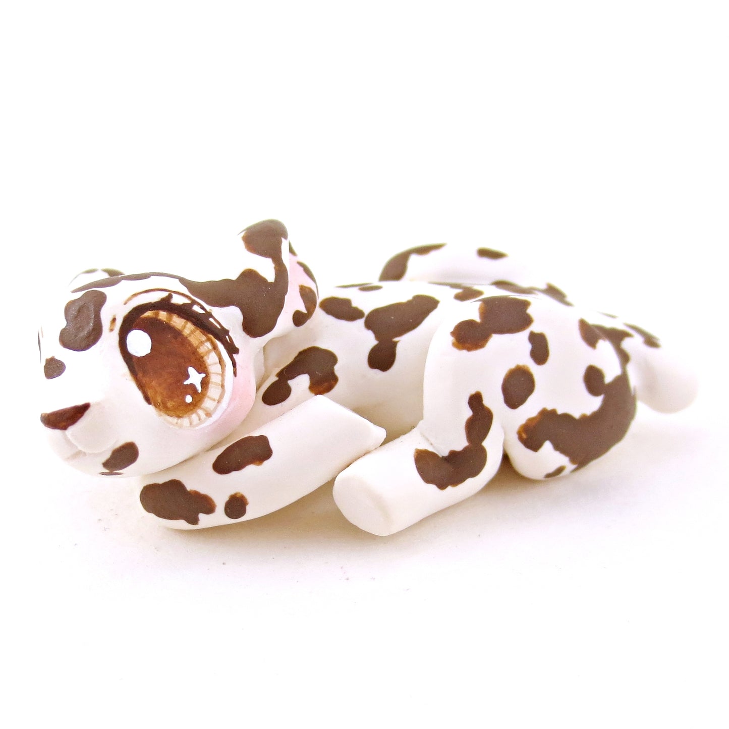 Curled Up Piebald Deer Figurine - Polymer Clay Fall Animals