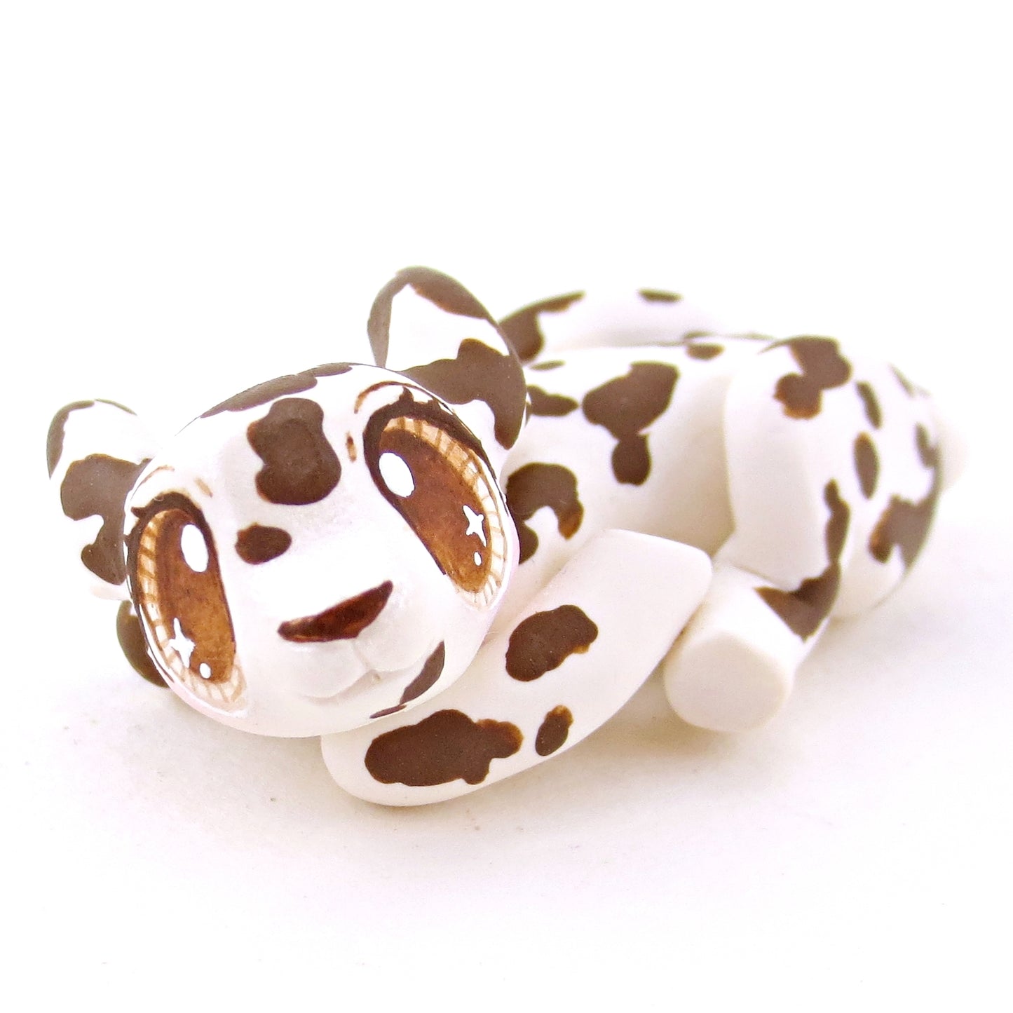 Curled Up Piebald Deer Figurine - Polymer Clay Fall Animals