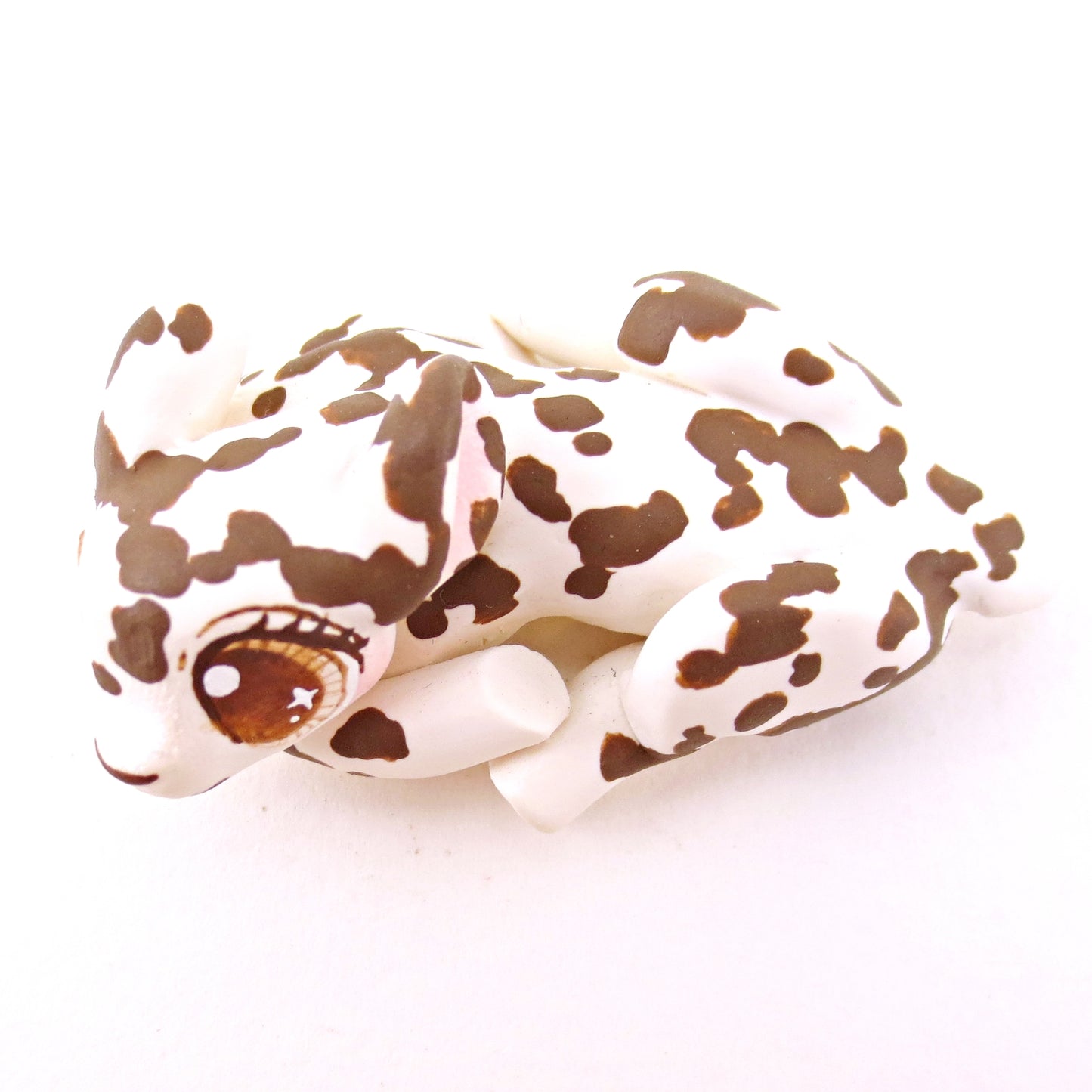 Curled Up Piebald Deer Figurine - Polymer Clay Fall Animals