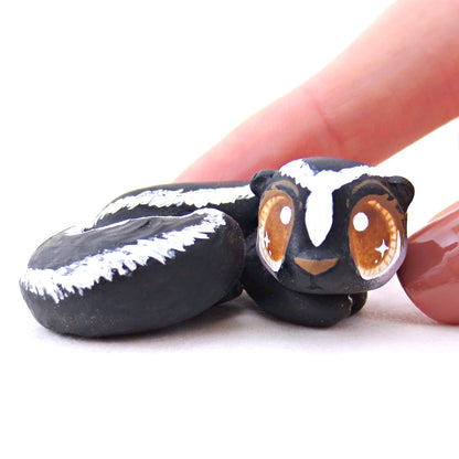 Curled Up Little Skunk Figurine - Polymer Clay Fall Animals