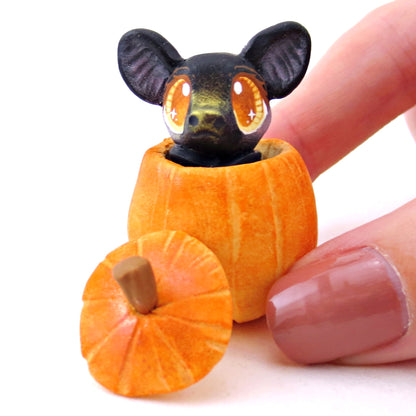 Bat in a Pumpkin Figurine - Polymer Clay Fall Animals