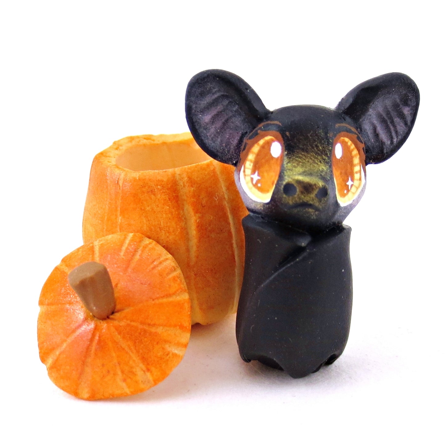 Bat in a Pumpkin Figurine - Polymer Clay Fall Animals