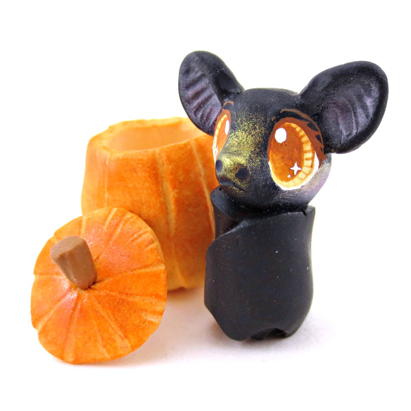 Bat in a Pumpkin Figurine - Polymer Clay Fall Animals