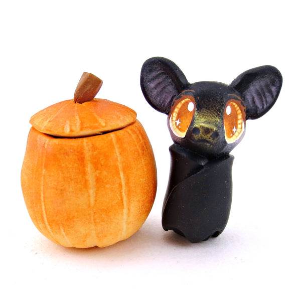 Bat in a Pumpkin Figurine - Polymer Clay Fall Animals