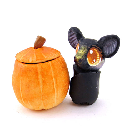 Bat in a Pumpkin Figurine - Polymer Clay Fall Animals