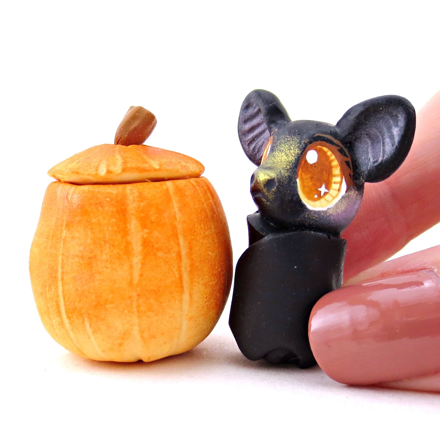 Bat in a Pumpkin Figurine - Polymer Clay Fall Animals