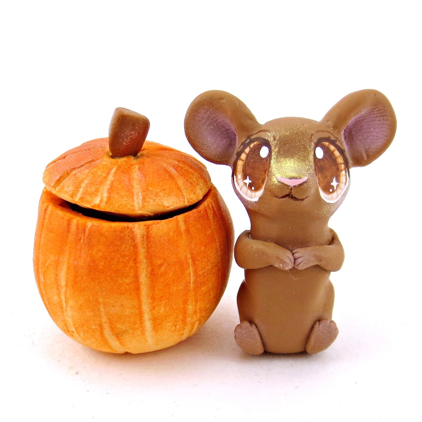 Mouse in a Pumpkin Figurine - Polymer Clay Fall Animals