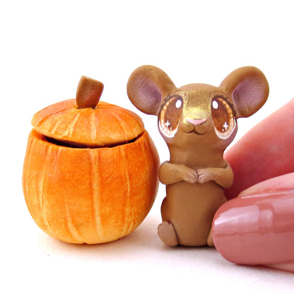 Mouse in a Pumpkin Figurine - Polymer Clay Fall Animals