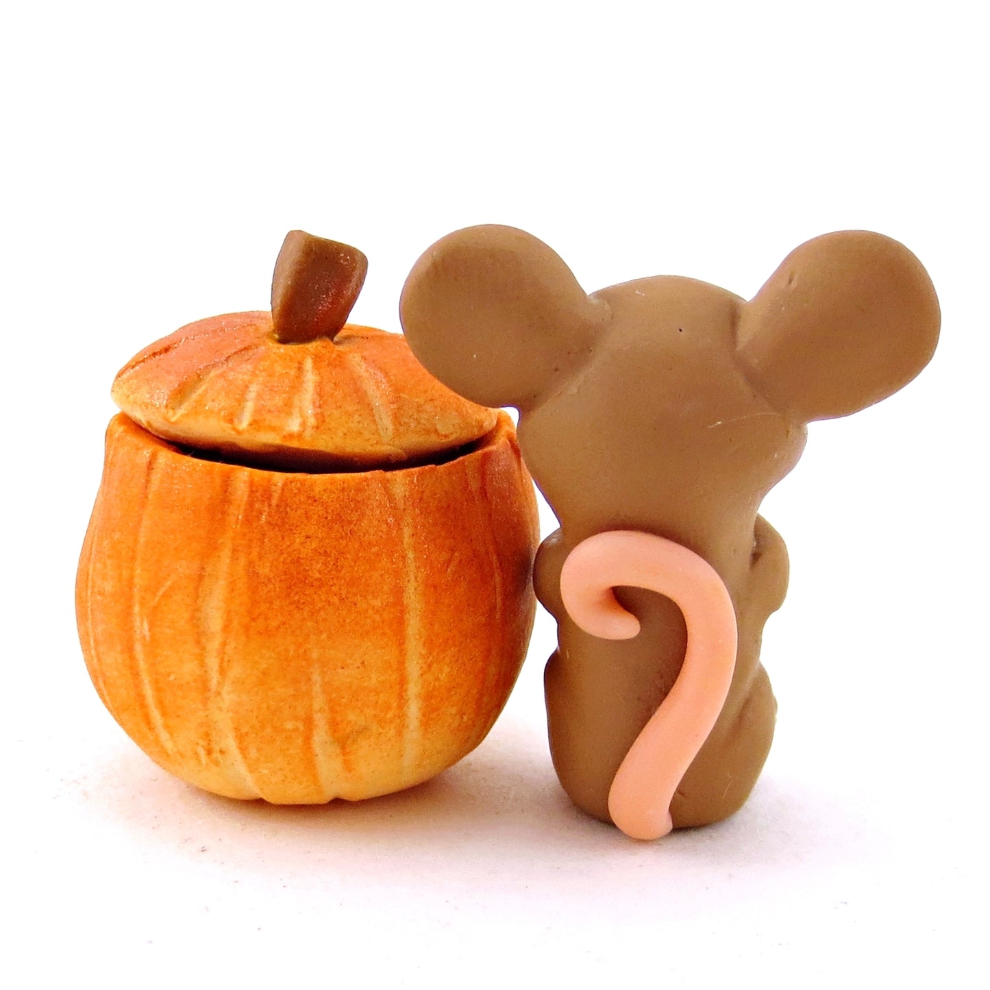 Mouse in a Pumpkin Figurine - Polymer Clay Fall Animals