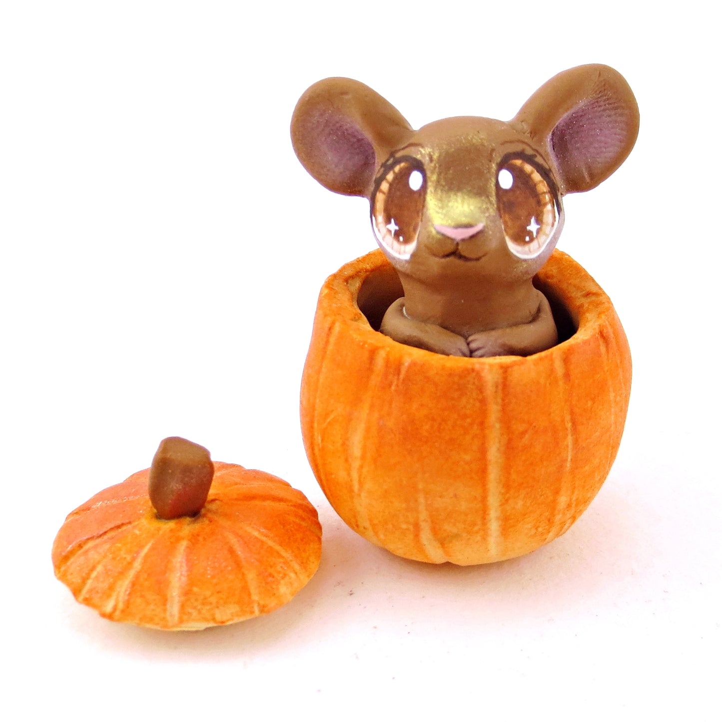 Mouse in a Pumpkin Figurine - Polymer Clay Fall Animals