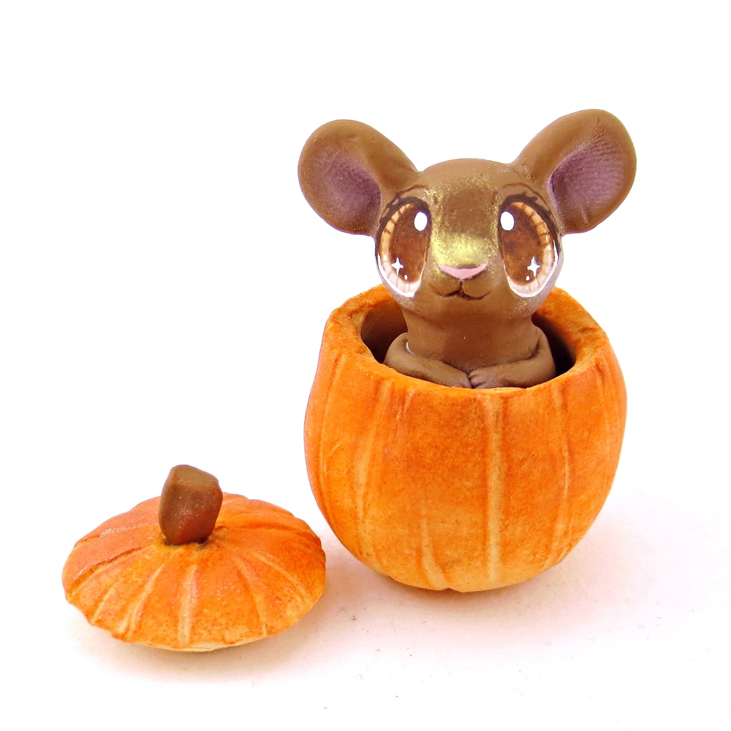 Mouse in a Pumpkin Figurine - Polymer Clay Fall Animals