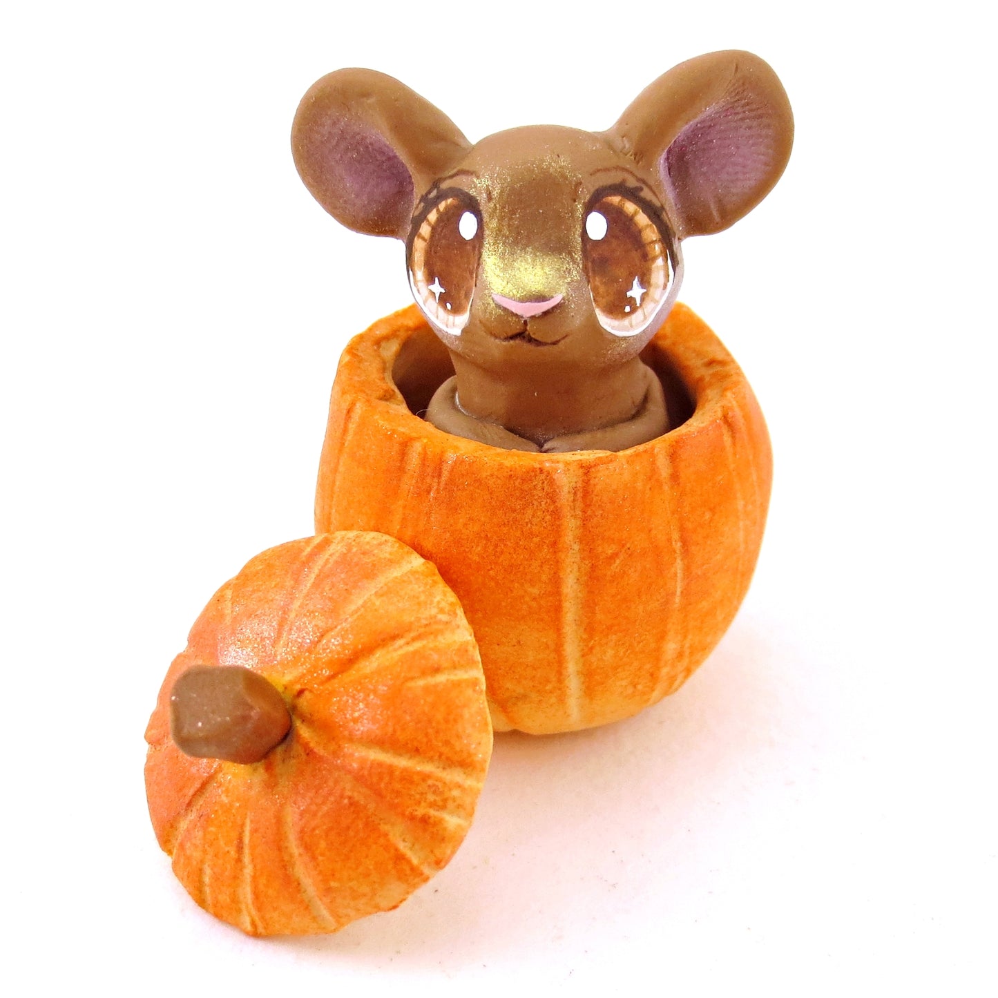 Mouse in a Pumpkin Figurine - Polymer Clay Fall Animals