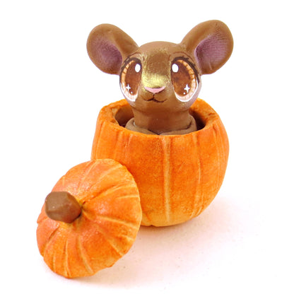 Mouse in a Pumpkin Figurine - Polymer Clay Fall Animals