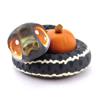 Pumpkin Hugger Garter Snake Figurine - Polymer Clay Fall Animals