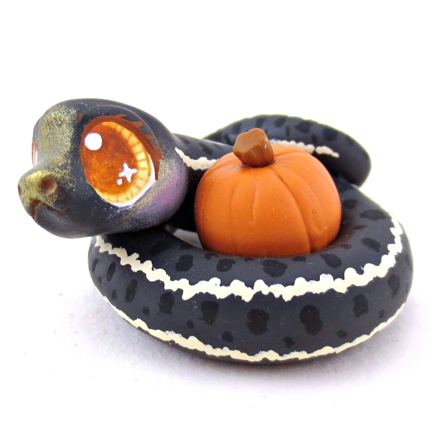 Pumpkin Hugger Garter Snake Figurine - Polymer Clay Fall Animals