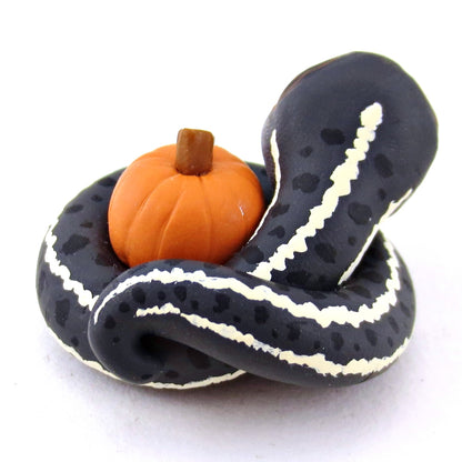 Pumpkin Hugger Garter Snake Figurine - Polymer Clay Fall Animals