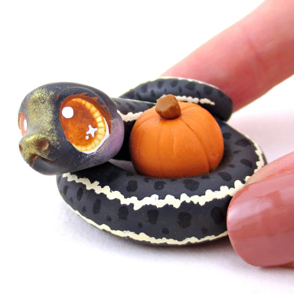 Pumpkin Hugger Garter Snake Figurine - Polymer Clay Fall Animals