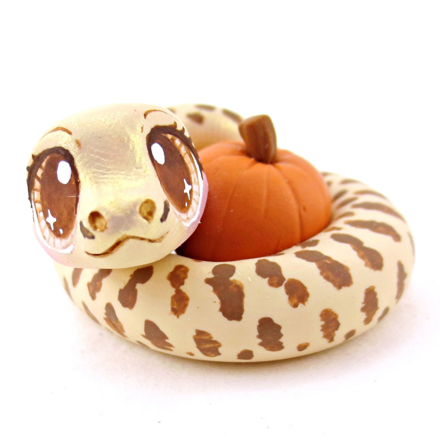 Pumpkin Hugger Gopher Snake Figurine - Polymer Clay Fall Animals