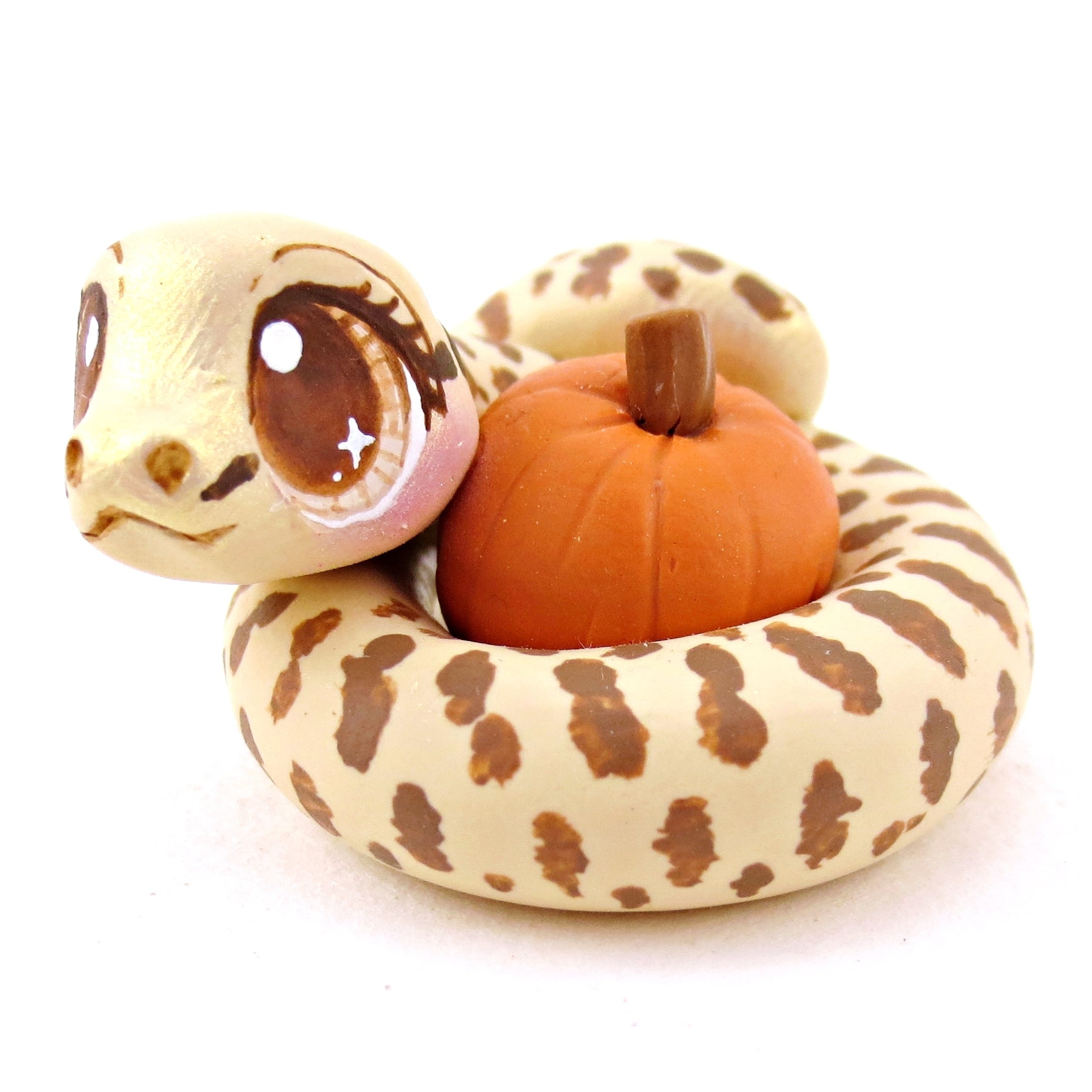 Pumpkin Hugger Gopher Snake Figurine - Polymer Clay Fall Animals