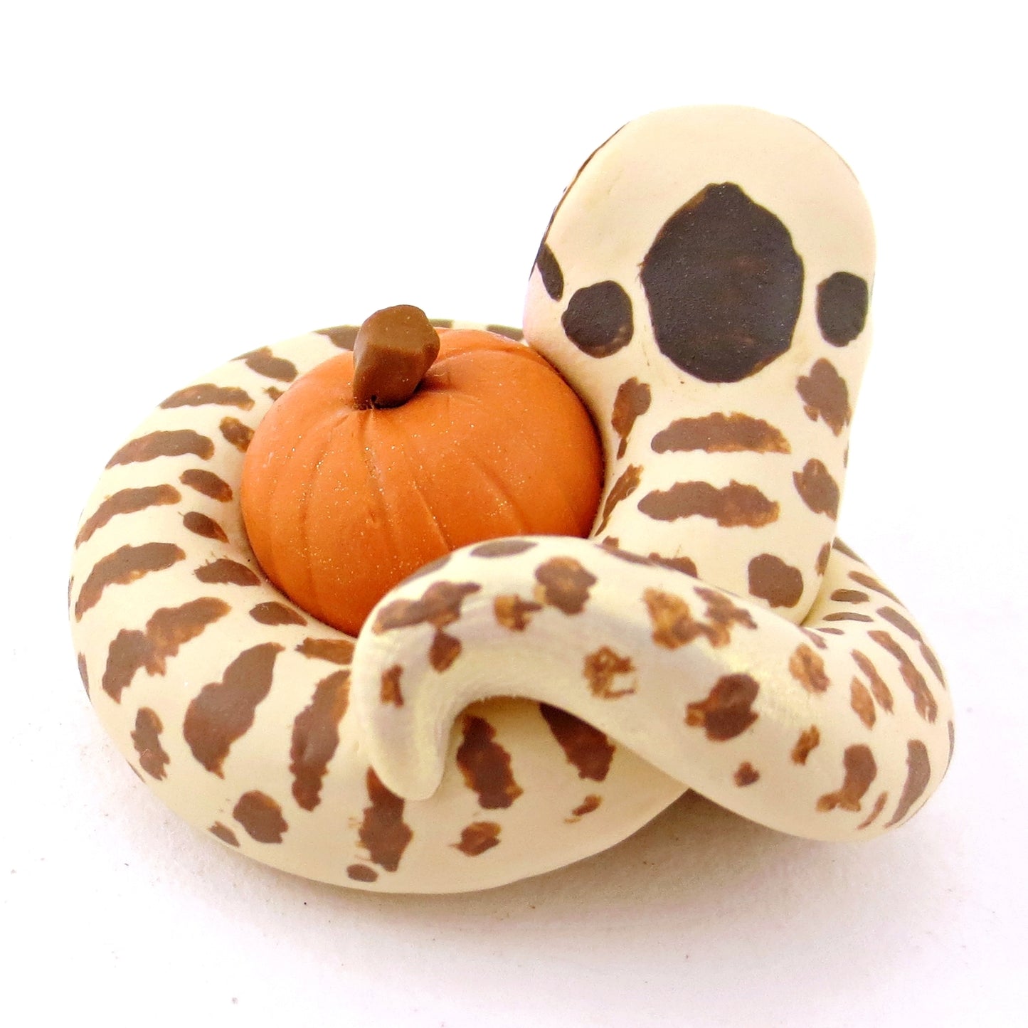 Pumpkin Hugger Gopher Snake Figurine - Polymer Clay Fall Animals