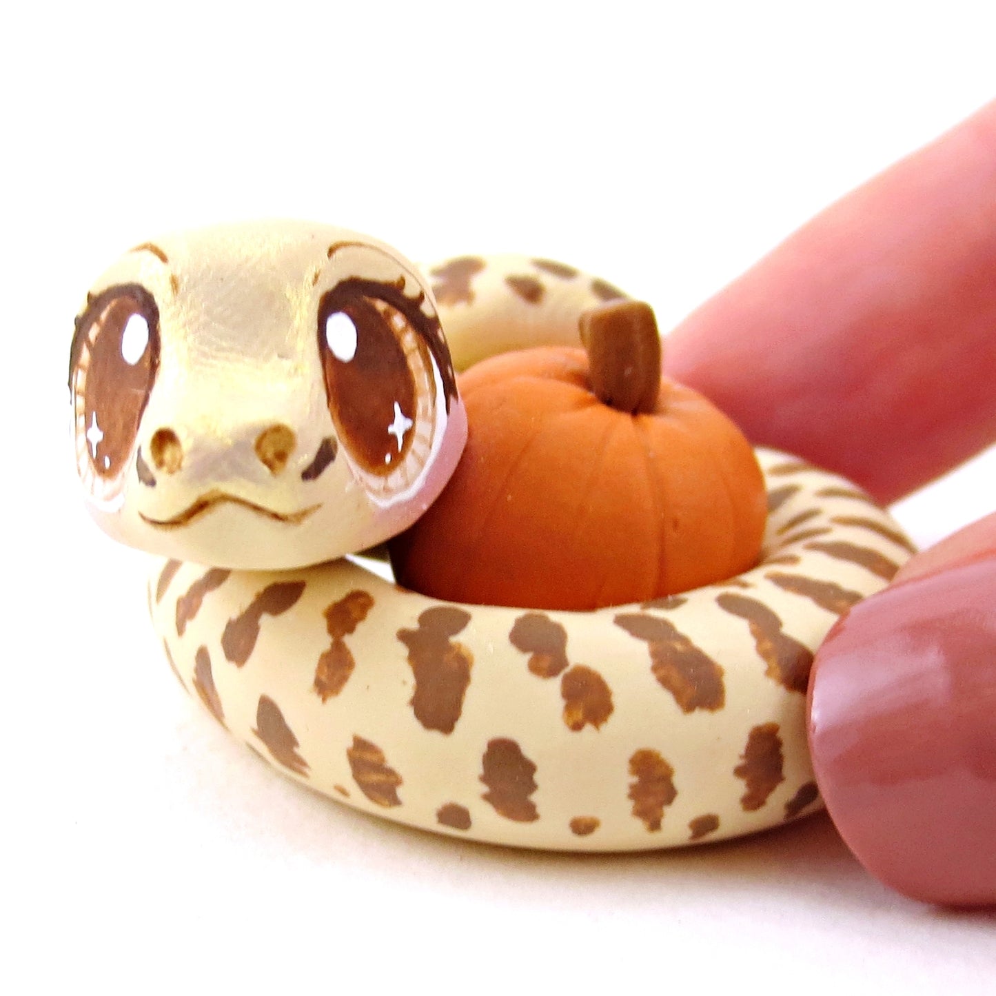 Pumpkin Hugger Gopher Snake Figurine - Polymer Clay Fall Animals