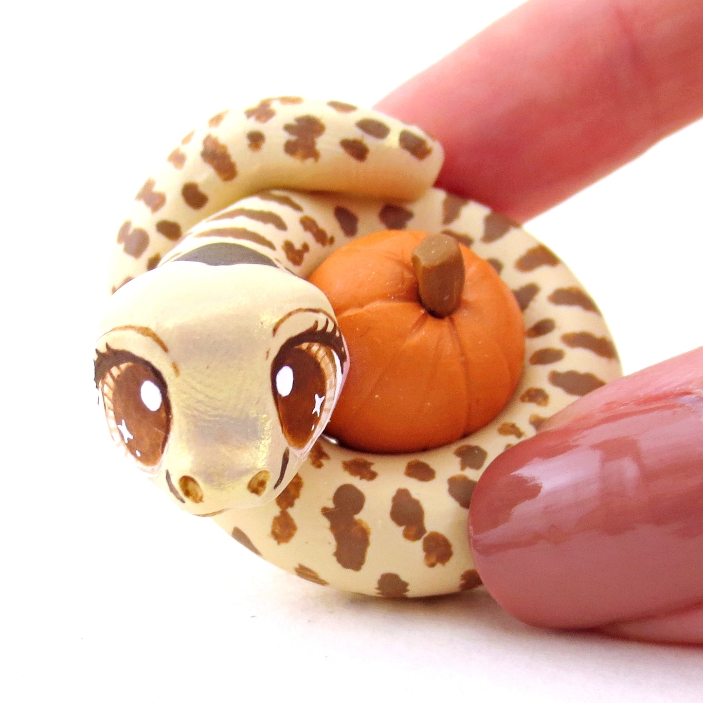 Pumpkin Hugger Gopher Snake Figurine - Polymer Clay Fall Animals