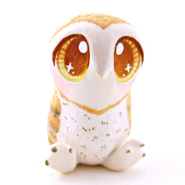 Amber-Eyed Barn Owl Figurine - Polymer Clay Fall Animals