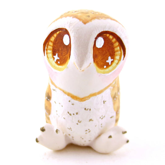 Amber-Eyed Barn Owl Figurine - Polymer Clay Fall Animals