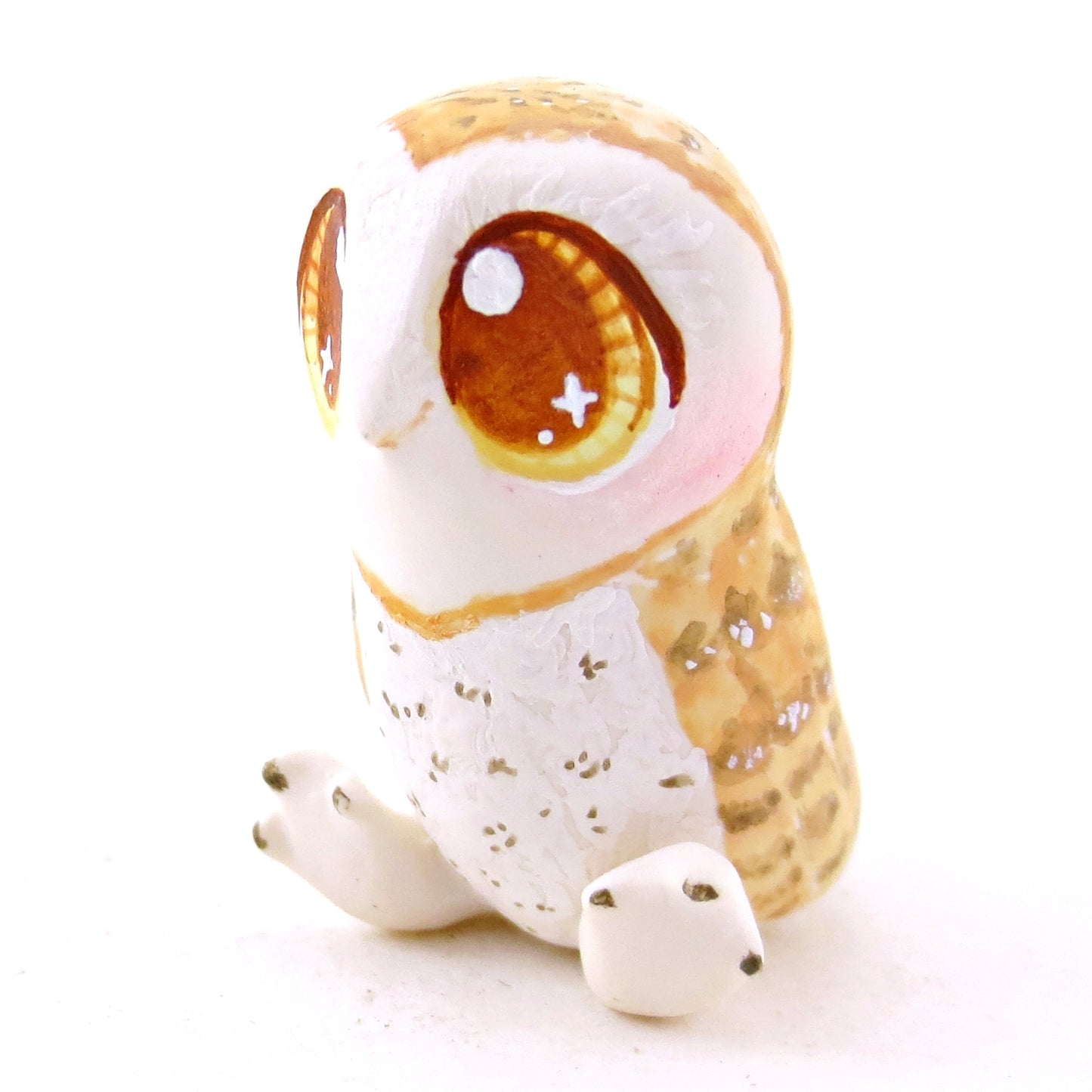 Amber-Eyed Barn Owl Figurine - Polymer Clay Fall Animals