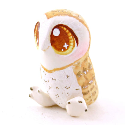 Amber-Eyed Barn Owl Figurine - Polymer Clay Fall Animals