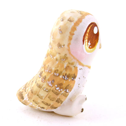 Amber-Eyed Barn Owl Figurine - Polymer Clay Fall Animals