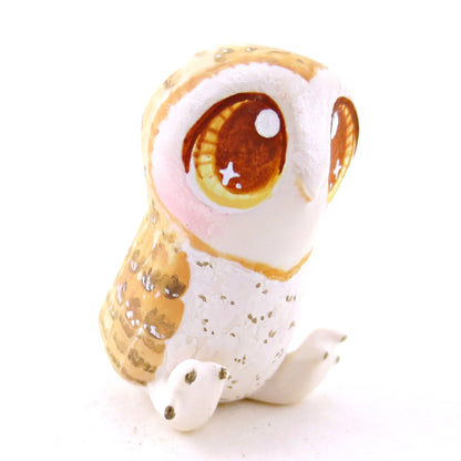 Amber-Eyed Barn Owl Figurine - Polymer Clay Fall Animals