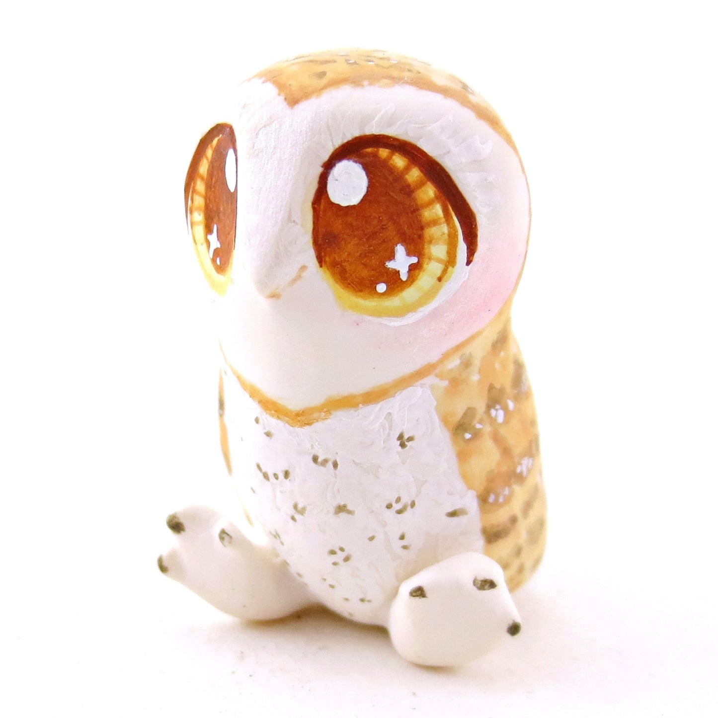 Amber-Eyed Barn Owl Figurine - Polymer Clay Fall Animals