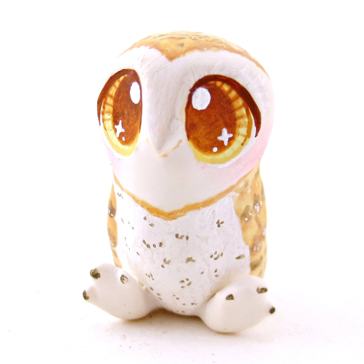 Amber-Eyed Barn Owl Figurine - Polymer Clay Fall Animals