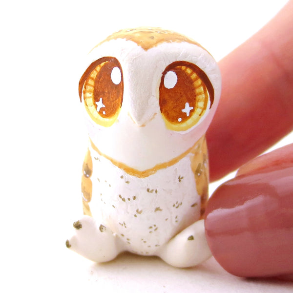 Amber-Eyed Barn Owl Figurine - Polymer Clay Fall Animals