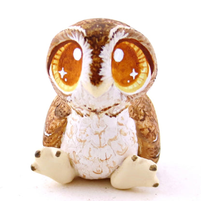 Amber-Eyed Tawny Owl Figurine - Polymer Clay Fall Animals